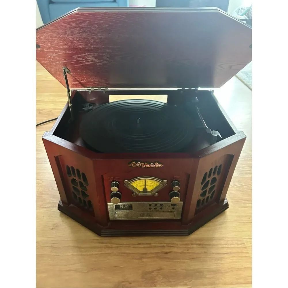 Anders Nicholson Wood Turntable Cassette CD Stereo System AM/FM Radio